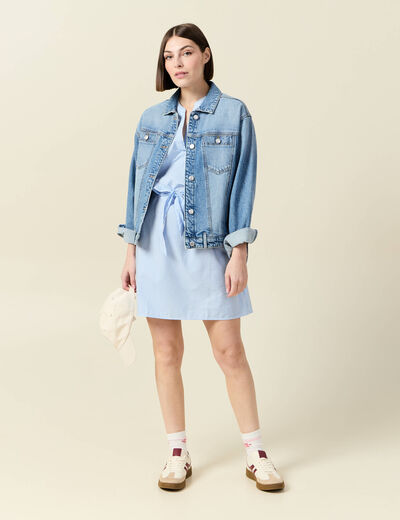 Robe droite ceinturée bleu femme