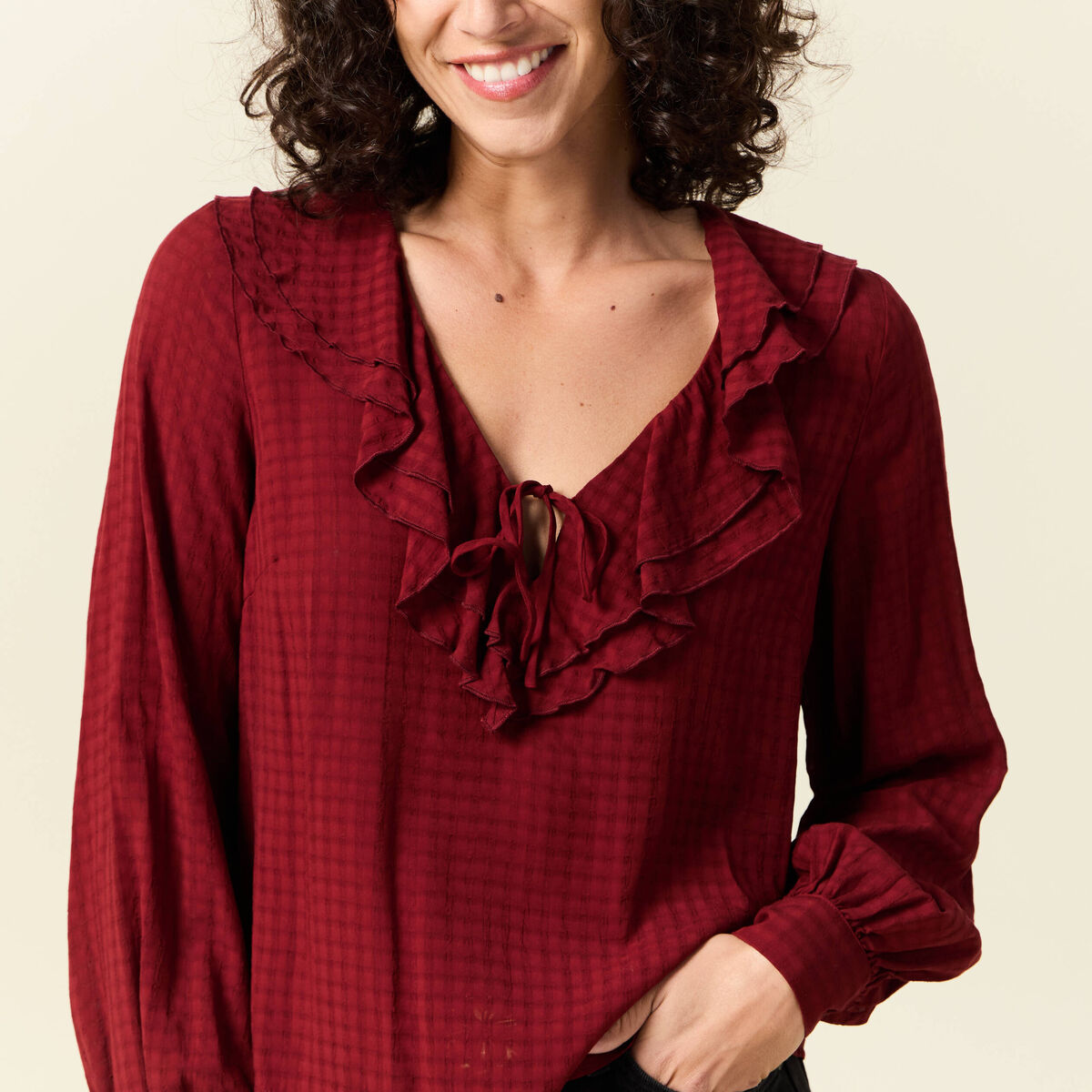 Blouse manches longues rouge foncé femme