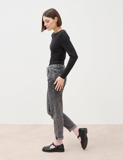 Jeans girlfriend 5 poches denim snow gris femme