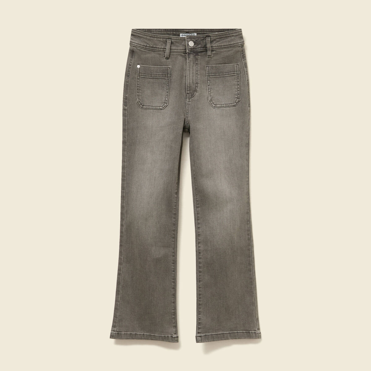 Jeans bootcut cropped taille haute denim gris femme