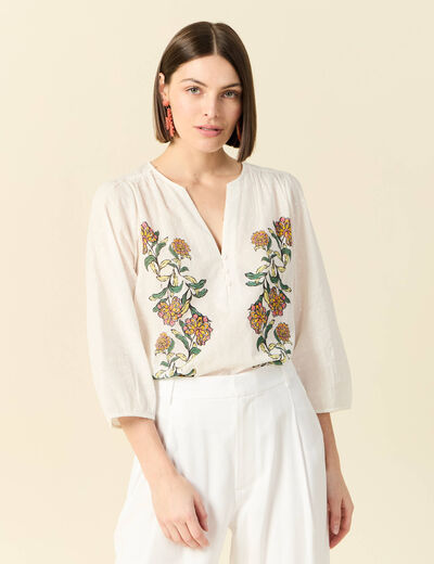 Blouse manches 3/4 blanc femme