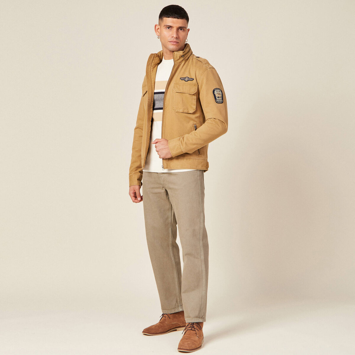 Pull fin col rond manches longues ecru homme