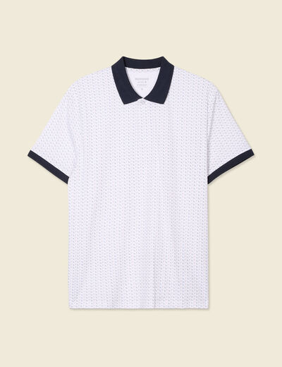 Polo cintr&eacute; en coton manches courtes blanc homme