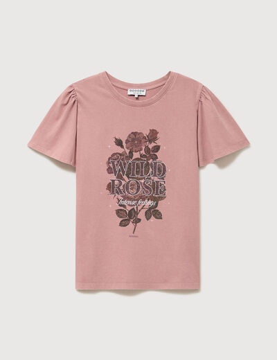 T-shirt col rond manches courtes vieux rose femme