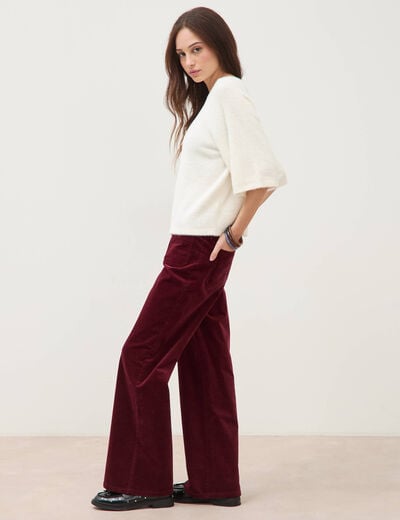 Pull droit manches 3/4 col rond ecru femme