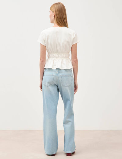 Blouse cintr&eacute;e col v manches courtes ecru femme