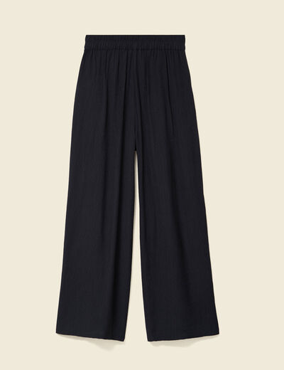 Pantalon large taille haute fluide noir femme