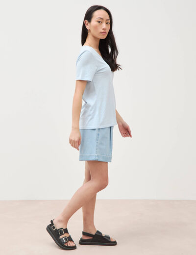 T-shirt manches courtes bleu ciel femme