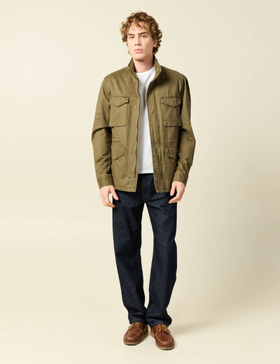 Saharienne col montant manches longues vert kaki homme