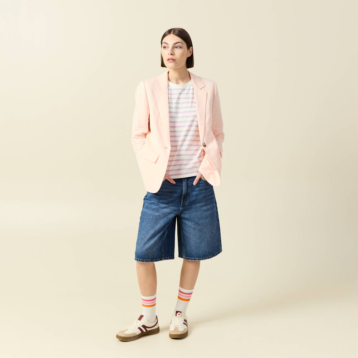 Veste blazer manches longues rose champagne femme