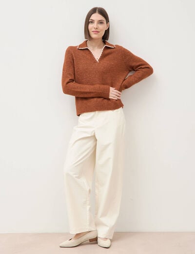 Pantalon coupe regular ecru femme