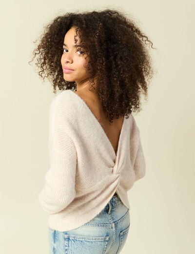 Pull r&eacute;versible manches longues col rond creme femme