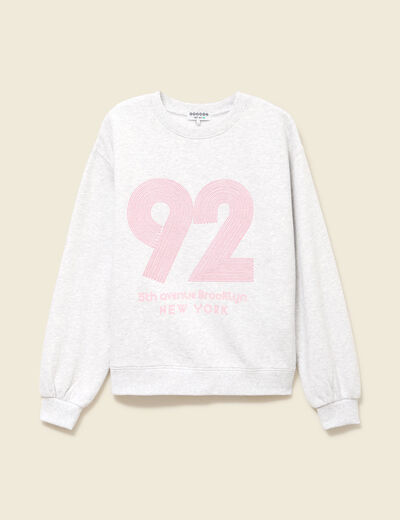 Sweat droit court manches longues gris femme