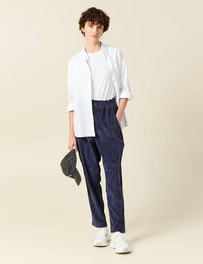 Tregging velours 7/8ème bleu marine femme