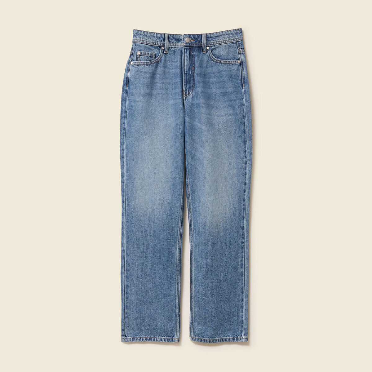 Jeans straight taille haute 7/8&egrave;me bleu femme