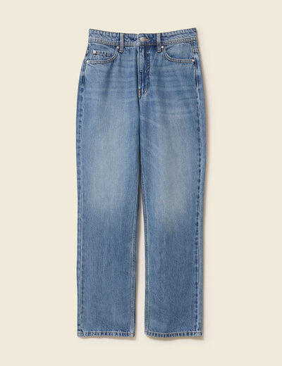 Jeans straight taille haute 7/8ème bleu femme