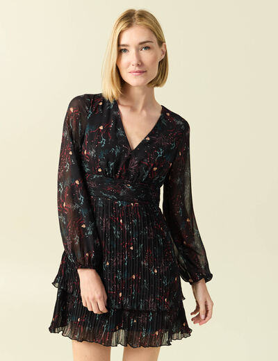 Robe &eacute;vas&eacute;e bas pliss&eacute; noir femme