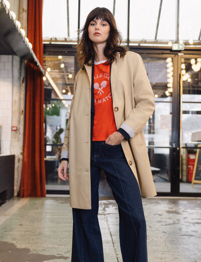 Trench long doublé beige femme