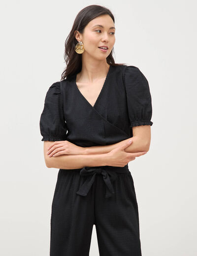 Blouse cropped manches courtes noir femme