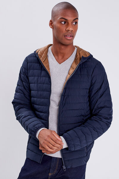 Doudoune droite à capuche bleu marine homme