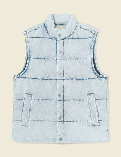 Doudoune sans manches en jean denim bleach homme