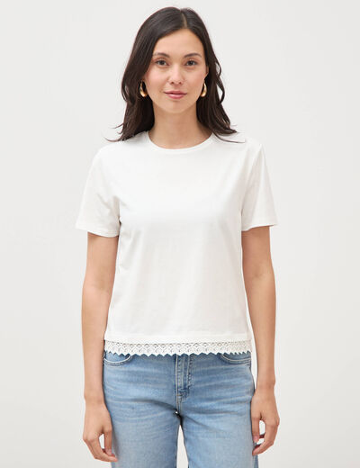 T-shirt droit col rond manches courtes ecru femme