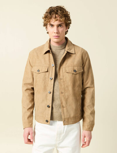 Blouson droit court col classique marron homme
