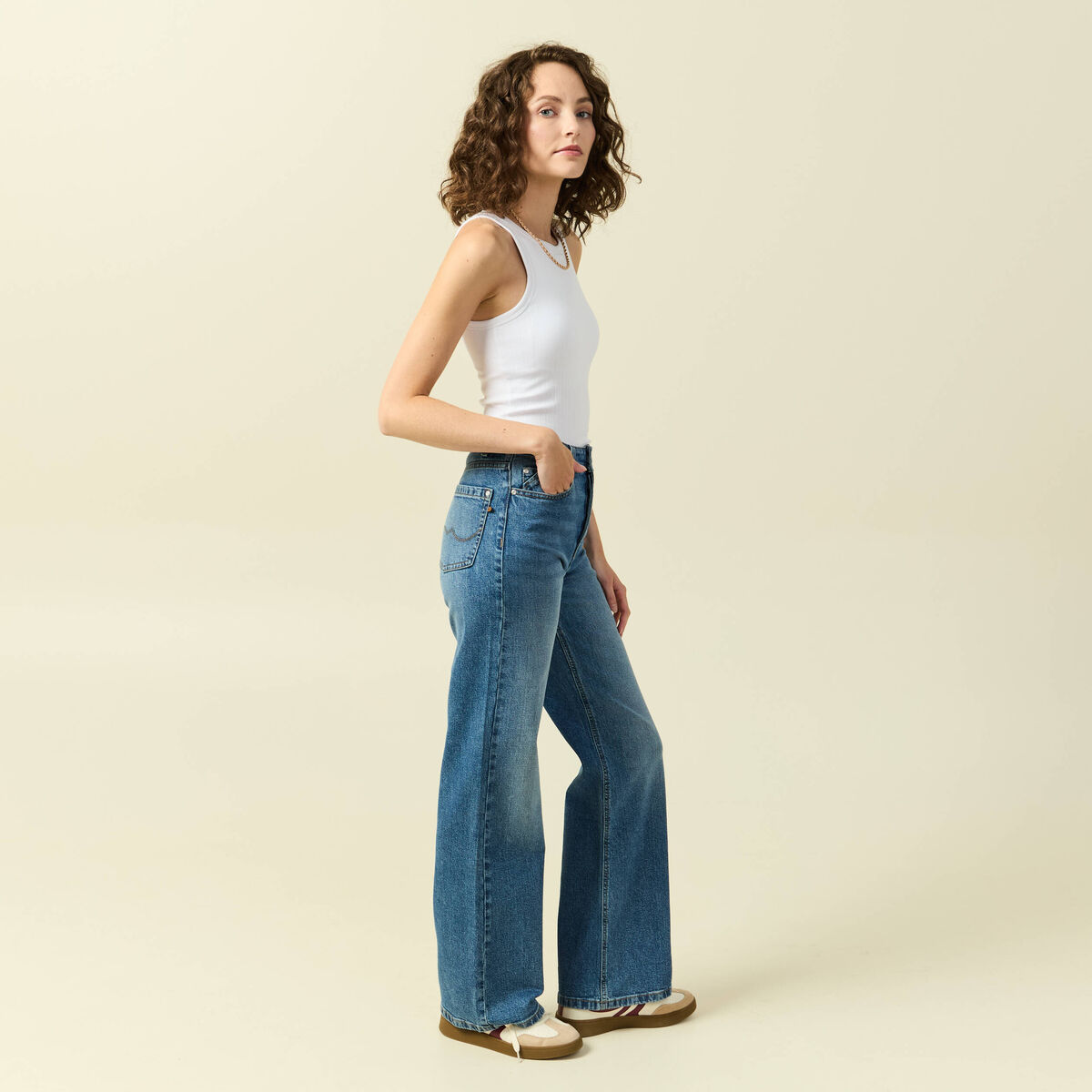 Jeans large taille haute denim stone femme