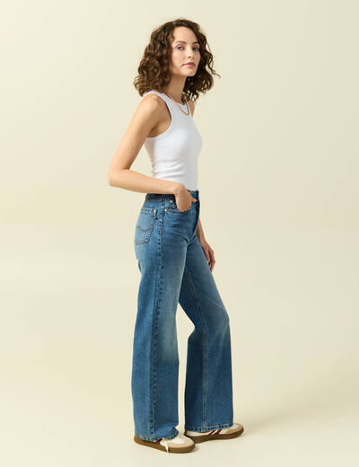 Jeans large taille haute denim stone femme
