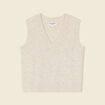 Pull sans manches col en V creme femme
