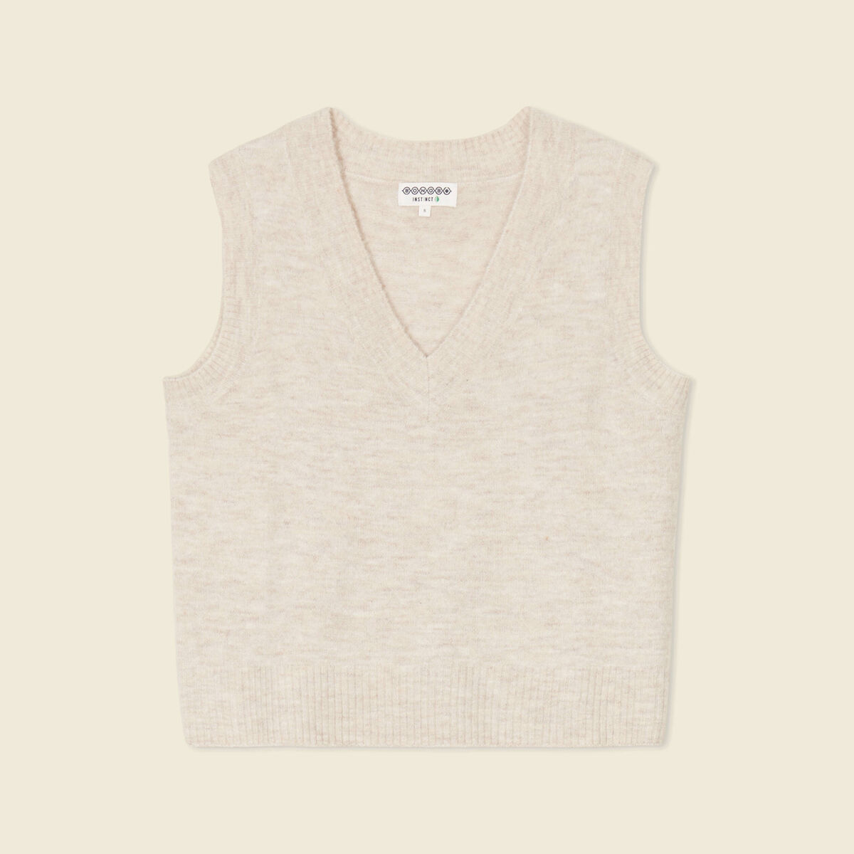 Pull sans manches col en V creme femme