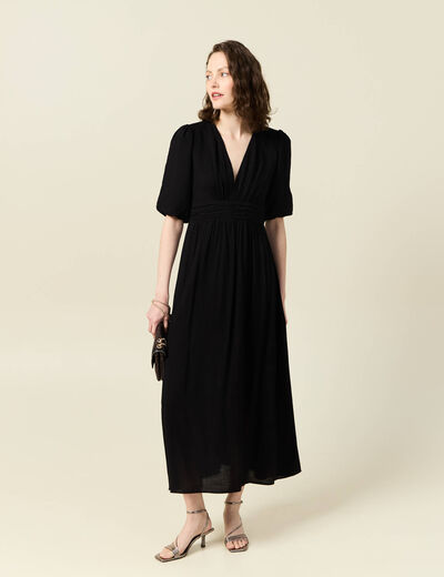 Robe longue évasée noir femme