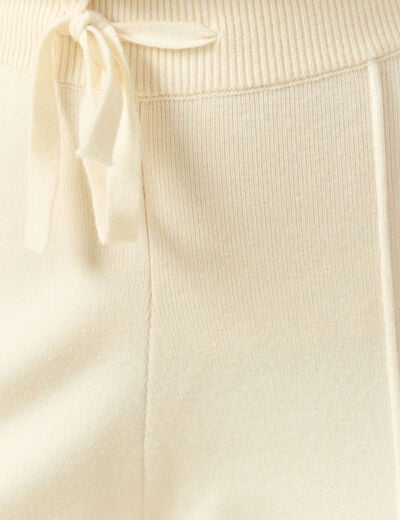 Pantalon large taille haute en maille creme femme