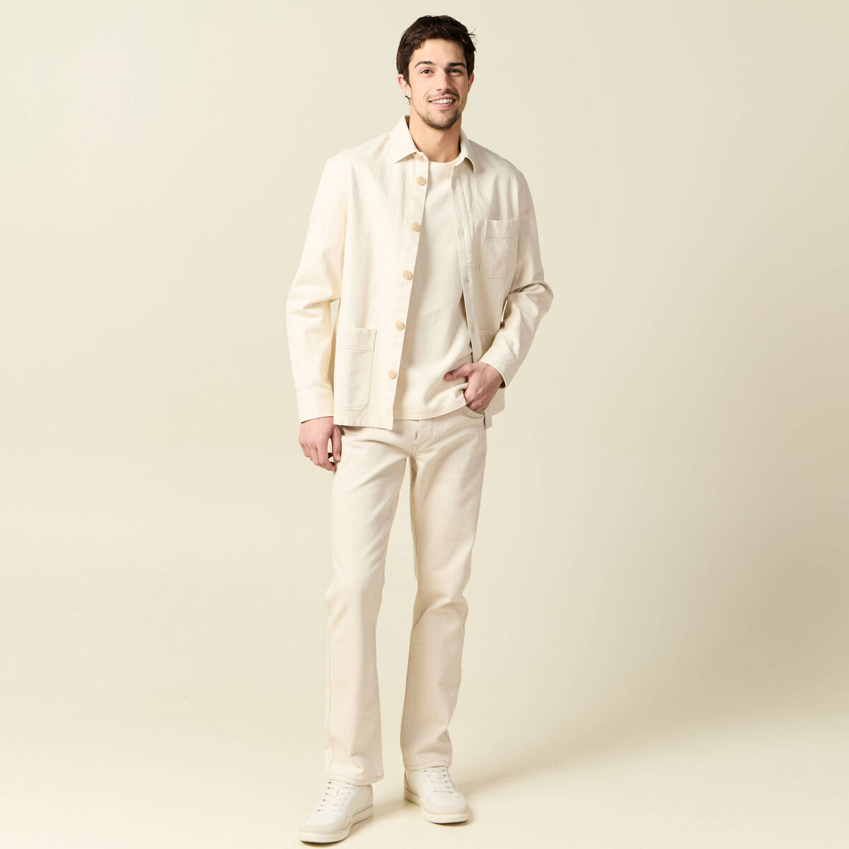 Jeans regular 5 poches denim beige homme
