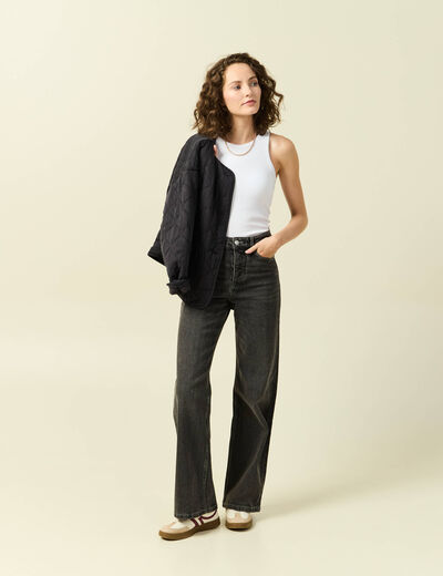 Jeans large taille haute denim snow gris femme