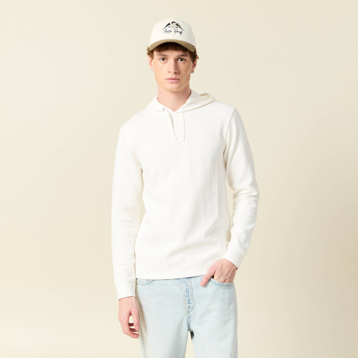 T-shirt à capuche ecru homme