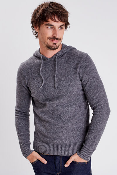 Pull manches longues à capuche gris foncé homme