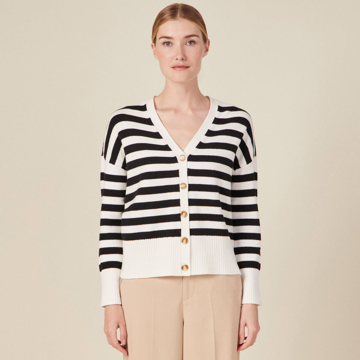 Gilet manches longues col v noir femme