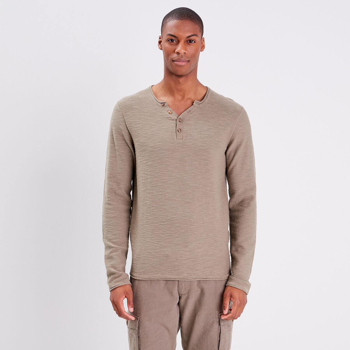 Pull manches longues vert kaki homme