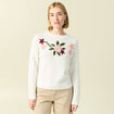 Pull col rond manches longues brod&eacute; ecru femme