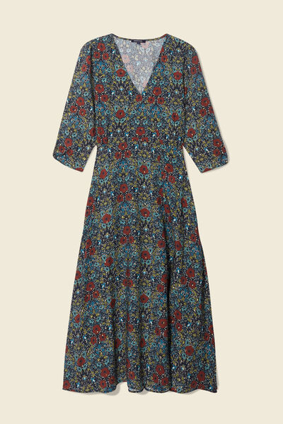 Robe longue évasée noir femme