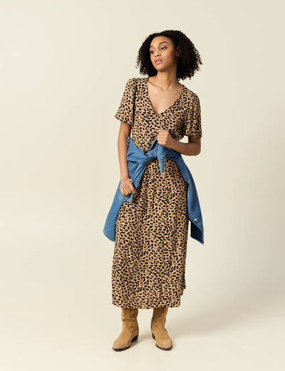 Robe longue éco-responsable marron clair femme