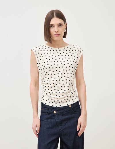 T-shirt ajust&eacute; sans manches ivoire femme