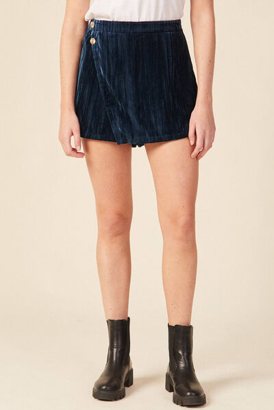 Jupe-short ajustée velours bleu canard femme