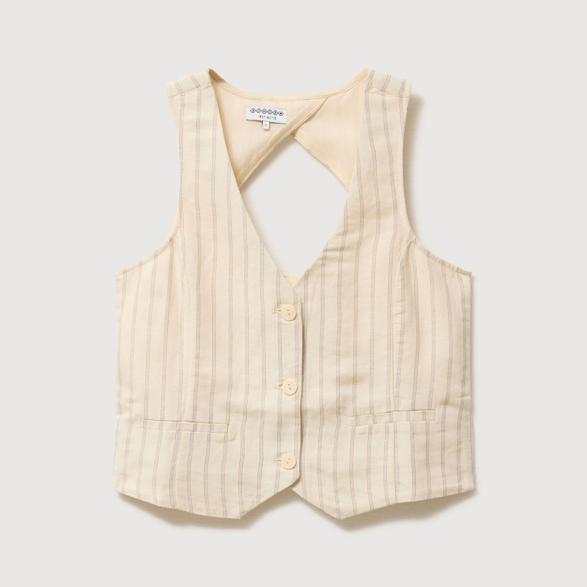 Gilet ajust&eacute; court sans manches col v jaune pastel femme