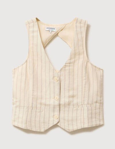 Gilet ajust&eacute; court sans manches col v jaune pastel femme