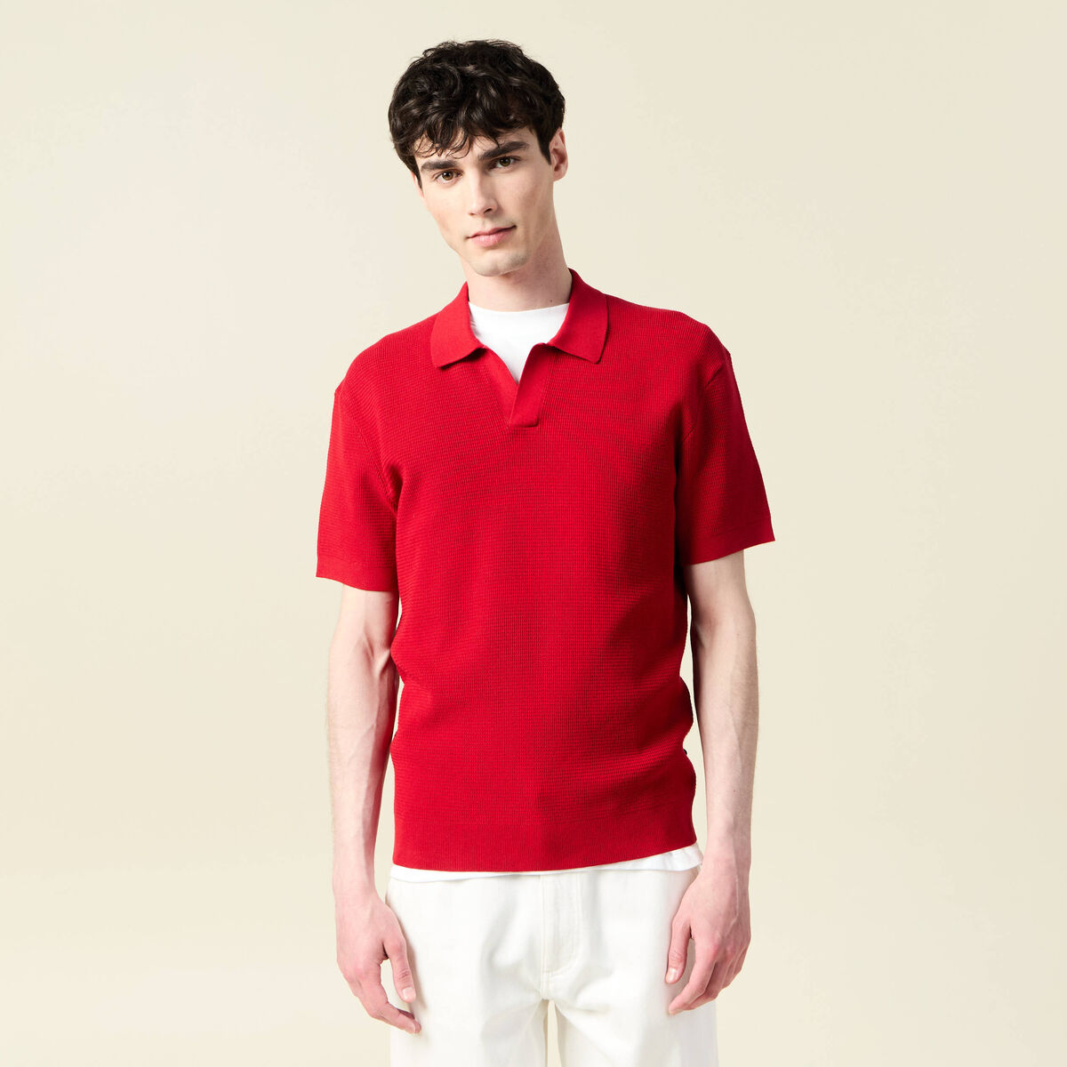 Polo cintré manches courtes rouge foncé homme