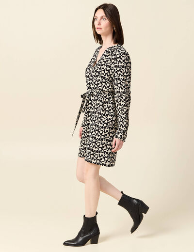 Robe droite fluide ceinturée creme femme
