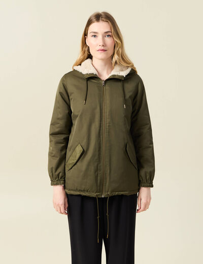 Parka r&eacute;versible vert kaki femme