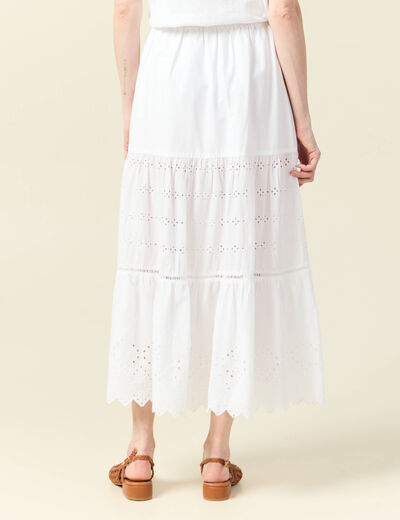 Jupe longue droite brodée ecru femme